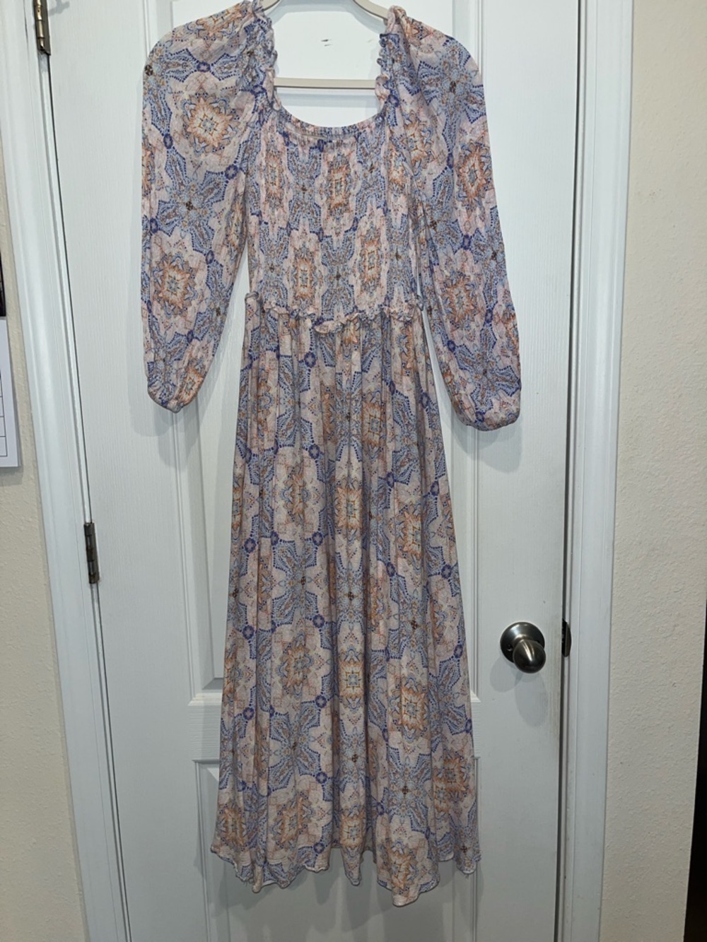 NWOT!! Smocked Waist Midi/ Maxi Dress in Blue & Cream